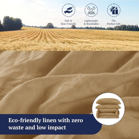 Shilucheng 100%Linen King Duvet Cover Set, Luxury Pure Natural French Flax Linen - Picture 7 of 11